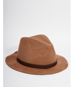 Fedora Hat In Camel Faux Suede